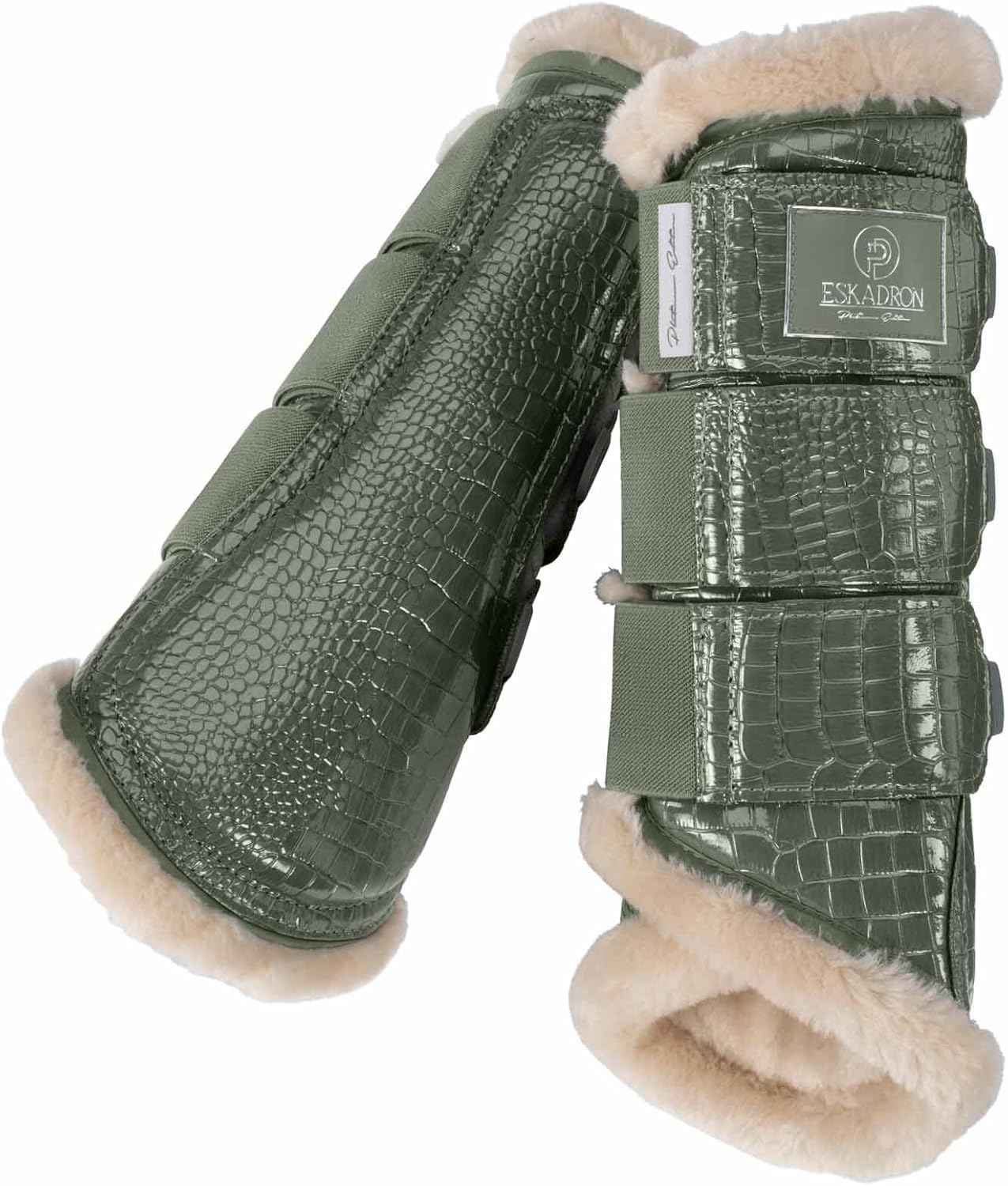Eskadron Platinum Gamaschen Croco FAUXFUR Größe L - Ash Green - FRZ Pferdesport